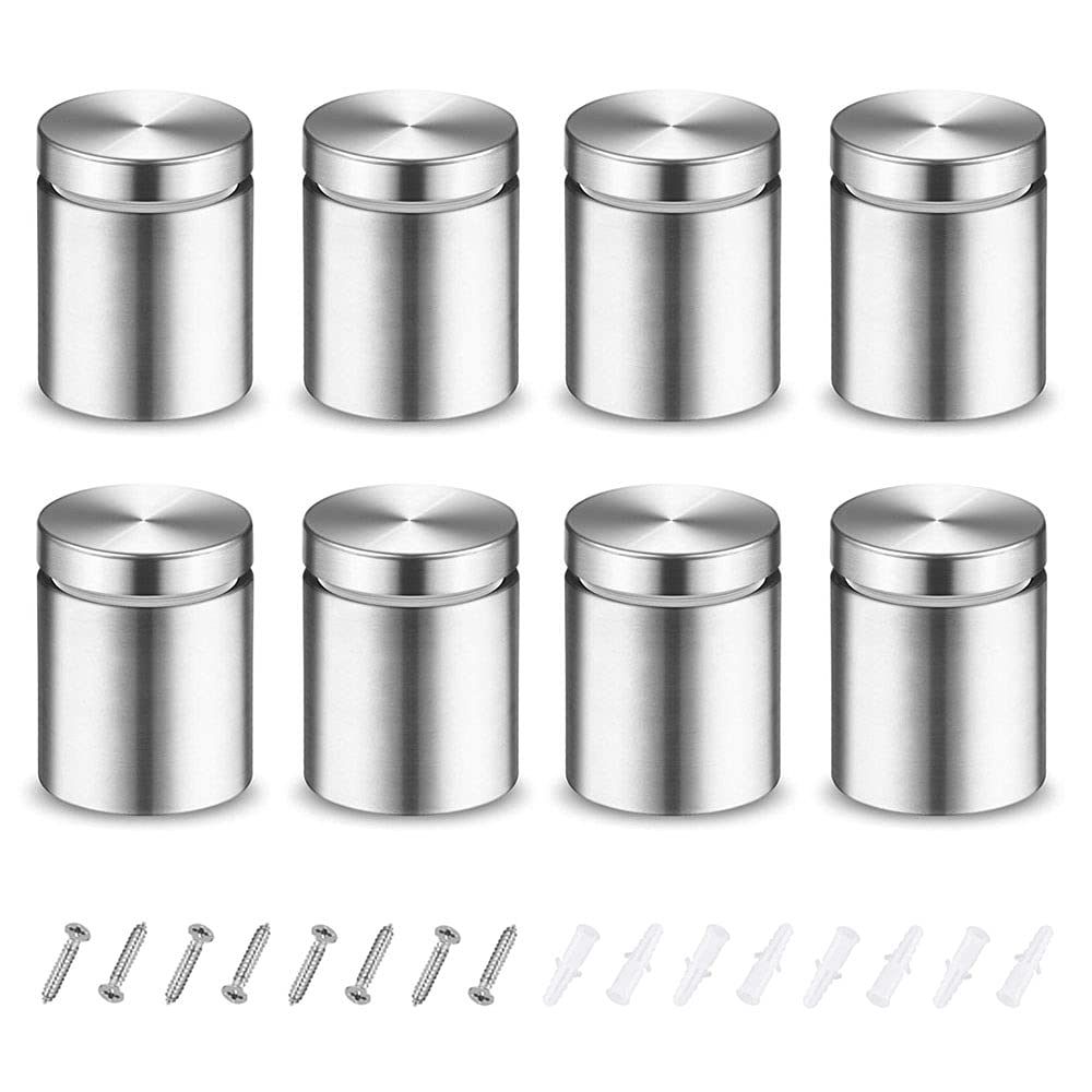 8Pcs Stainless Stand Off Bolts Stand Off Fittings Sign Standoff Fixings Holder 19x25mm Frameless Clamp for Glass Wall Mount Advertising Nails