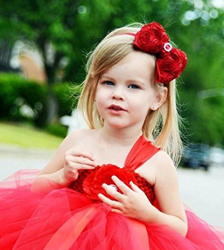 The Fairy Factory Red Hair Bow, Handmade (Headband) Satin Rosette Hair Bow Crystal Center - Red