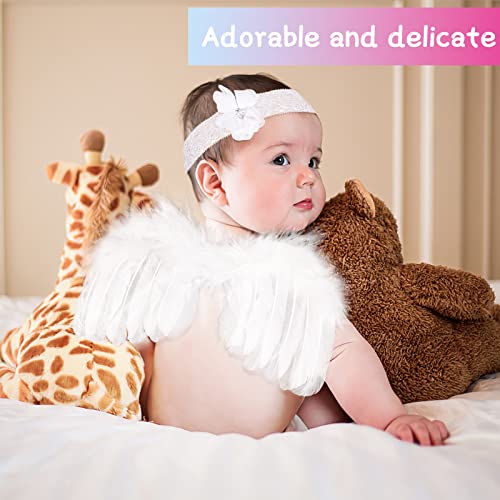 AMOR PRESENT Newborn Angel Wings, Baby Feather Wings with Flower Headband Infant Cupid Outfit for Photo Props Unisex