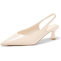 SKYSTERRY Women's 1.5 Inch Low Heel Slingback Pumps - Patent Peep Toe Wedding Shoes In Beige, Size 10.5 - View #2