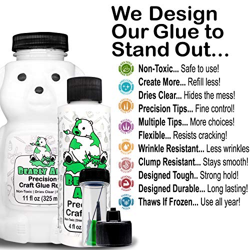 Bearly Art Precision Craft Glue The Bundle 4fl oz and 11fl oz Refill Bear Tip Kit Included