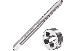 Saipe M6 X 1.0 Metric Tap and Die Set M6 X 1mm HSS Straight Fluted Machine Thread Right Hand Screw Tap and Round Threading Die