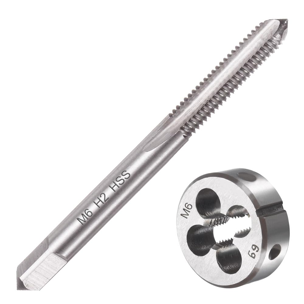 Saipor M6 X 1.0 Metric Tap and Die Set M6 X 1mm HSS Straight Fluted Machine Thread Right Hand Screw Tap and Round Threading Die — image 1