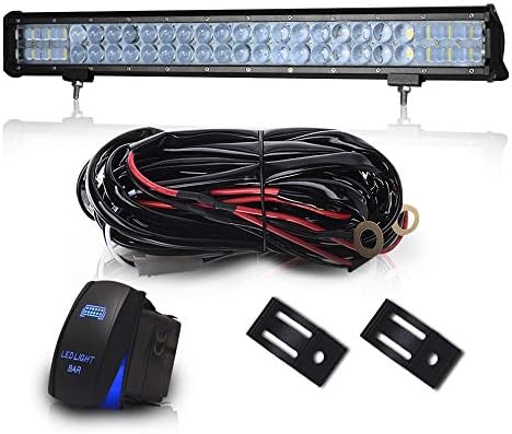 DOT 23" Inch 144W Led Light Bar Combo Grill Windshield Bumper Light Bar + 1x Rocker Switch + 1x Wiring Harness for Trailer Boat SUV ATV Truck Jeep Wrangler Dodge Chevy Ford F150 F250 Tractor Toyota