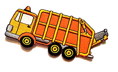 4.4'' X 2'' Orange Garbage Truck Cartoon Kids Logo Jacket t-Shirt Jeans Polo Patch Iron on Embroidered Logo Sign Badge Comics Cartoon Patch by Tour les jours Shop