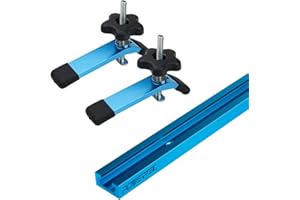 POWERTEC 71169 48-Inch Universal T-Track with 2 Hold-Down Clamps, Anodized Blue
