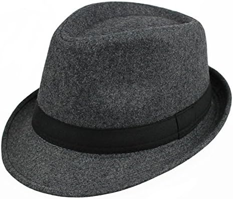 Men's Classic wool Felt Fedora Hat Short Brim Panama Hat Grey