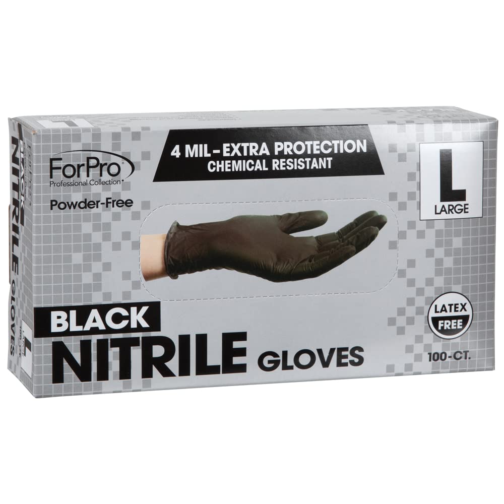ForPro Disposable Nitrile Gloves, Chemical Resistant, Powder-Free, Latex-Free, Non-Sterile, Food Safe, 4 Mil, 100-Count