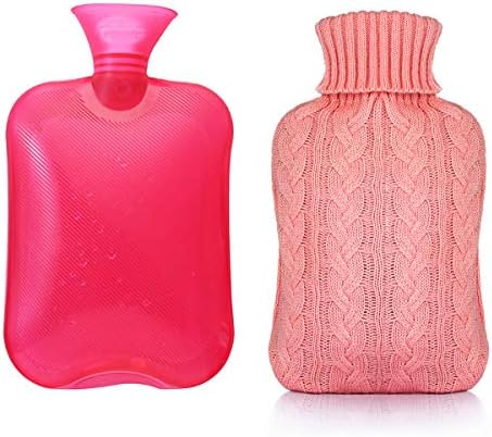 Samply Hot Water Bottle with Knit Cover Classic Hand Warmer for Home and Outdoor,Pink New,2L