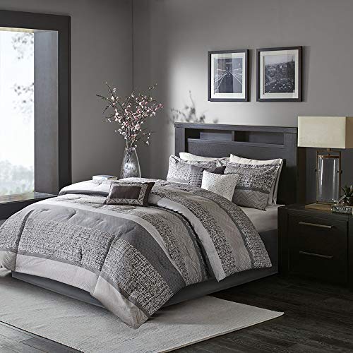 Madison-Park-Luxury-Comforter-Set-Traditional-Jacquard-Design-All-Season-Down-Alternative-Bedding-Matching-Bedskirt-Decorative-Pillows-King104x92-GreyTaupe-7-Piece