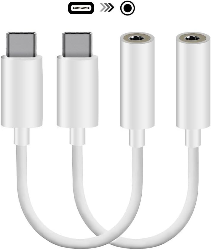 PARLT 2 Pack Type C to 3.5mm Headphone Jack Adapter, USB C Male to 3.5mm Cable Audio Adapter Converter External for Moto Z Droid, XPS13, CDLA, Headphone,Type C Port Devices(White)