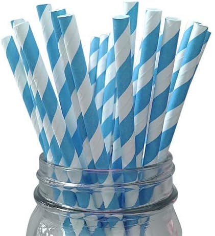 LANTERNS AND MORE Sky Blue Striped 25Pc Paper Straws