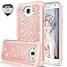 LeYi Compatible with Galaxy J7 Case (2015) with Glass Screen Protector for Women Girls, Luxury Glitter [PC Silicone Leather] Heavy Duty Phone Case for Samsung Galaxy J7 Neo J700 2015 TP Rose Gold