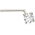 14Kt Gold Real Diamond Nose Stud 22G L-Shape Nose Ring Stud - Nose Piercing Jewelry - April Birthstone