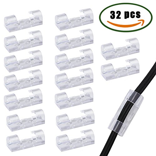 Cable Clips Self-Adhesive INNKER 32Pack Heavy Duty Cable Clips Wall Desktop Cable Clips Adhesive Cable Cord Management Wire Holders Wire Organizer Management System Transparent Screws Provided - Thumbnail 6