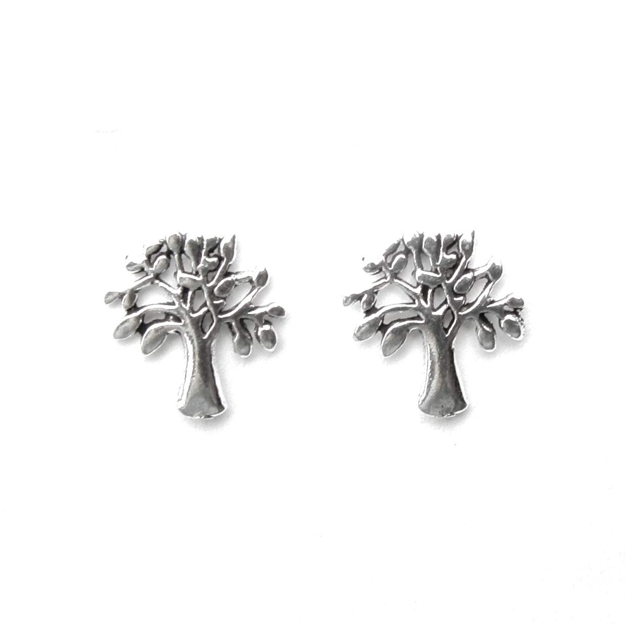 Dainty Sterling Silver Studs - Feather Angel Wings Butterfly Cat Unicorn Celtic Tree of Life Hearts - Fine Earrings Gift Boxed For Girls Women Unisex (Tree of Life)