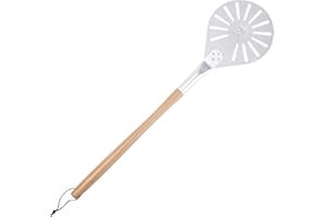 Pizza Turning Peel 7" Perforated Anodized Aluminum Round Pizza Peel Turner with Wood Handle Non Stick Pizza Paddle for Homema