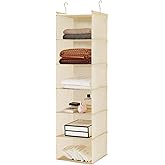 MAX Houser 6 Tier Shelf Hanging Closet Organizer, Cloth Hanging Shelf with 2 Sturdy Hooks for Storage, Foldable (Beige)