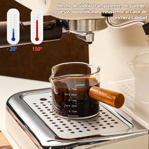 2PCS Taza Medidora Espresso, 15ml-75ml Taza de Café Medidoras Mango de Madera Tazas Medidoras Con Escala Vaso de,Adecuado para el Hogar, la Empresa y el Camping Espresso Cup.