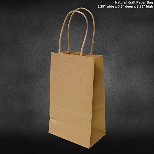 Flexicore Packaging 5.25"x3.25"x8" - 50 pcs-Brown Natural Kraft Paper Bags, Shopping, Merchandise, Party, Gift Bags