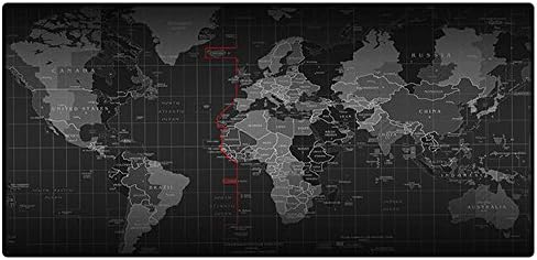 Extra Large Black World Map Gaming Mouse Pad/Extended Protective Office Desk Mat- 31.5"x11.8"x0.12" Dimension-Stitched Edges Non Slip Rubber Base Gaming Mouse Mat and Keyboard Pad
