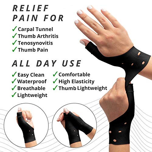 DropSky [4pcs] Gel Wrist Thumb Support Braces Soft Waterproof Breathable, Relief Pain Carpal Tunnel, Arthritis Thumb, Fits Both Hands, Lightweight, Therapy Elastic Silicone, Stabilizer Support [Black] - Thumbnail 2