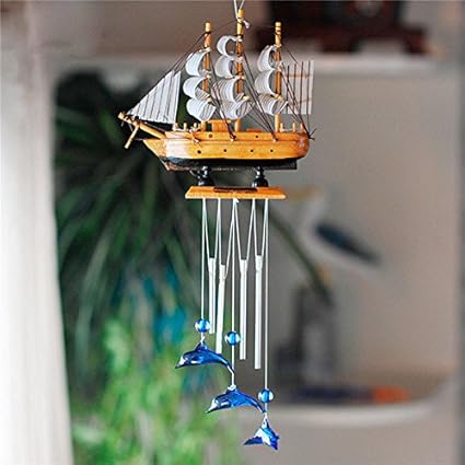 Generic 4 Tube Boat & Blue Dolphin Church Wind Chime
