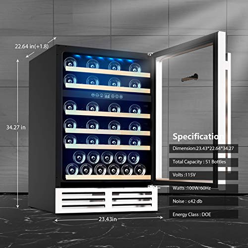 MOOSOO 24 Inch Beverage and Wine Cooler, Dual Zone Wine Refrigerator with Stainless Steel