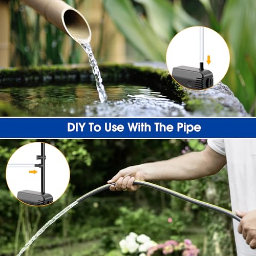 Biling 12W Solar Pond Pump, 160L/H, 1.5m Lift Solar Water Fountain Pump | Safe Anti-Dry Protection & Dual Filtration,DIY 4 Nozzles 5m Cable for Bird Bath,Small Pond&Water Features