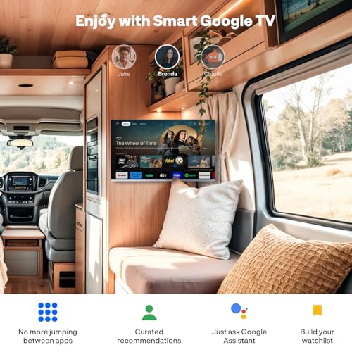 SYLVOX Smart RV TV, 24 inch TV with DVD Player Built-in, 12 Volt TVs for RV Camper 1080P FHD, Google Smart Free Download APPs, Support WiFi Bluetooth, 2 HDMI & 2 USB, AC/DC Powered, Frameless Design