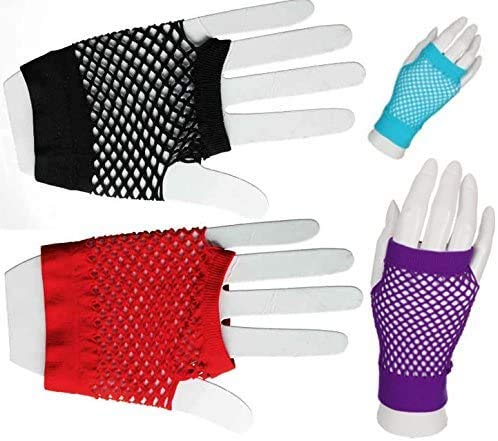 Net gloves, fingerless, short, red