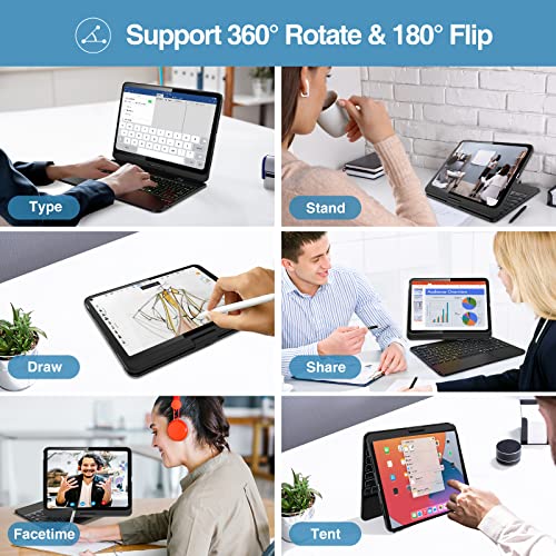 ProCase 360° Rotation iPad (A16) 11th 2025 / iPad 10th Generation 2022 Keyboard Case with Multi-Touch Trackpad for, 7 Color Backlit Touchpad Keyboard Case for 11th/10th Gen 11/10.9 inch –Black