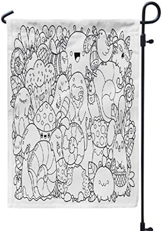 Kutita Kawaii Garden Flag 12X18 Inch, Doodle Nature Cute Kawaii Coloring Book Stress Rabbit Abstract Weatheproof Double Sided Decorative Outdoor Flag for Garden Yard