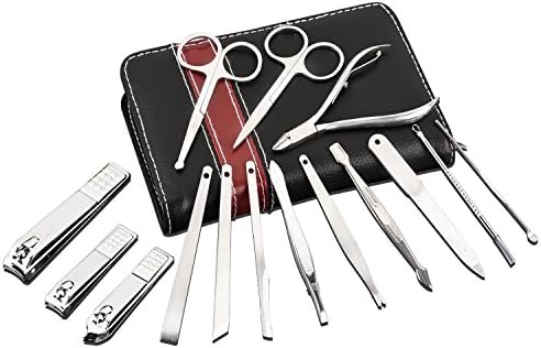 Manicure Pedicure Set Nail Clippers,Stainless Steel 15 in 1 Facial Hand Foot Care Tools Kit with Black Leather Case - EVEBYRA