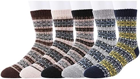 Mens Socks Winter 5 Pairs Vintage Style Knit Wool Socks Soft Warm Winter Fall Crew Socks