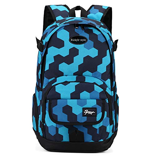 School Backpack for Teens, Ricky-H Lifestyle Travel Bag for Men & Women, Lightweight College Back Pack with Laptop Compartment (Hexagon Blue)