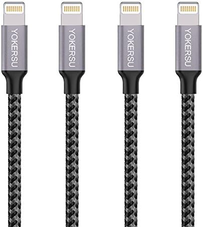 YOKERSU Lightning Cable 4Pack 6Feet Nylon Braided Data Sync Charging Cord 8 Pin to Long USB Cable Charger for iPhone 7 / 7 Plus / 6 / 6s / 6 plus / 6s plus / iPhone 5 / 5s / 5c / iPad / iPod (Gray)