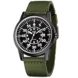 Mens Military Watch Army Field Sport Watches Quartz Analog Wrist Watches for Men with Green Nylon Band Calendar Date