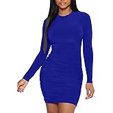 Mokoru Women's Sexy Basic Elegant Long Sleeve Ruched Bodycon Club Party Mini Dress