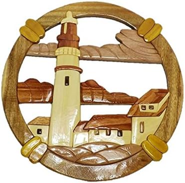 Handmade Art Intarsia Wooden Wall Plaque - Light Hourse(027)