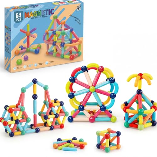 Bloco Magnetico Infantil de Montar, Brinquedo Educativo Infantil Bastões e Bolas, Kit de Construção 2D e 3D, Desenvolvimento STEM para Criatividade, Coordenação Motora e Raciocínio Lógico (103)