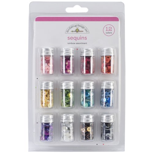 Doodlebug Kraft In Color Assorted Sequins, Rainbow, 12 Colors
