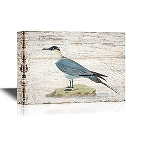 Birds and Poultry Canvas Wall Art - A Bird Standing on a Rock - Vintage Wood Style Giclee Print Gallery Wrap Modern Home Art | Ready to Hang - 12x18 inches