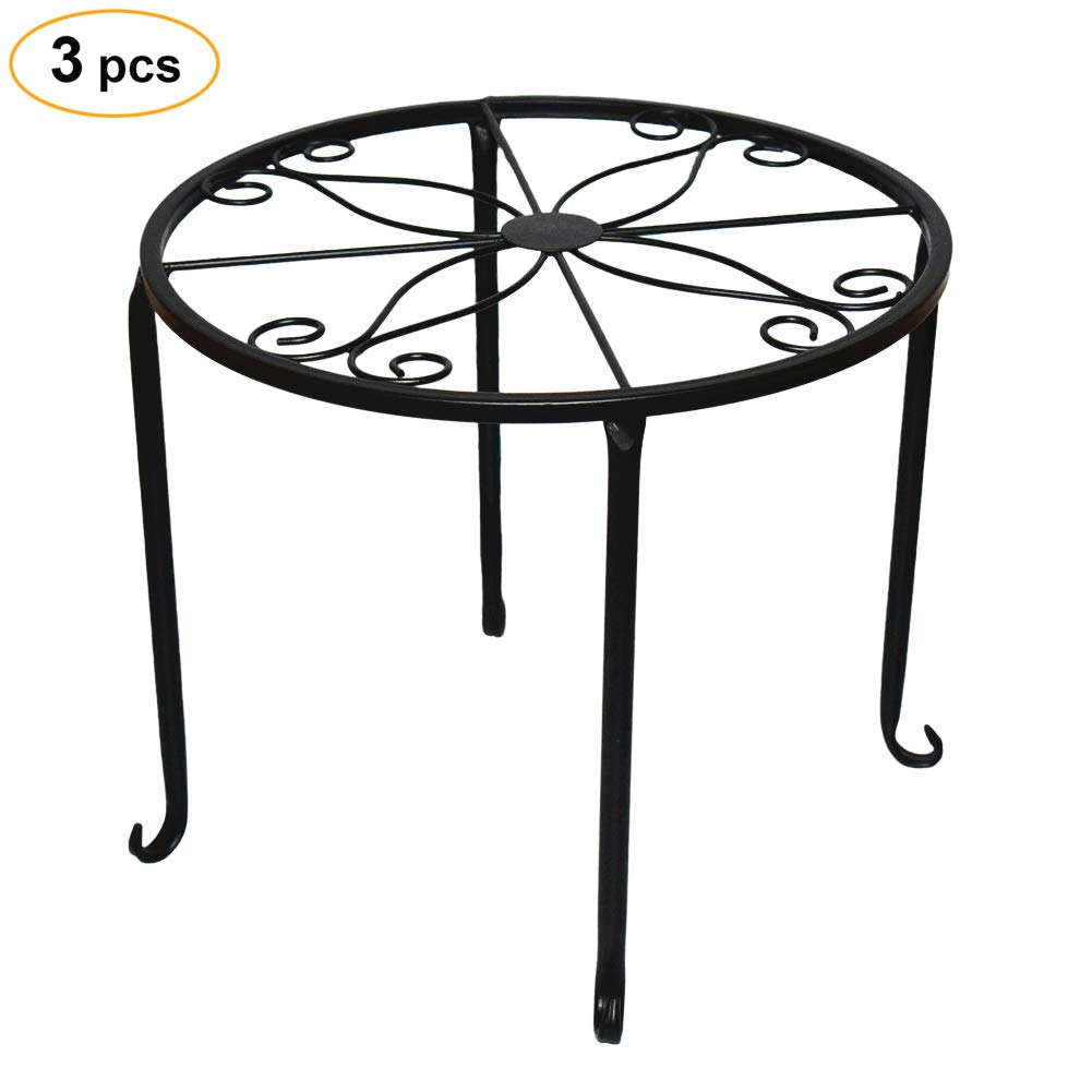 Lembeauty Pack of 3 Potted Plant Stand, Metal Flower Pot Rack Round
