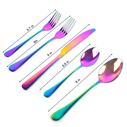 Jolameceni 5Piece Colorful Silverware Set , Stainless Steel Rainbow Silverware with Round Edge