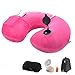 Lucear Inflatable Travel Pillow Set- Velvet Travel Neck Pillow, Sleep Mask, Earplugs - Including Carry Pouch for Convenient Storage - 3 Seconds Inflate Full (Pink)