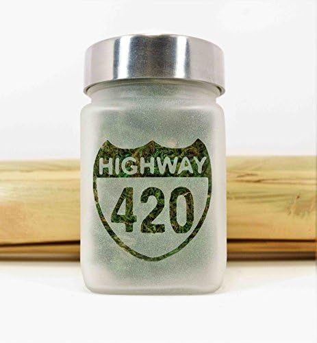 Small Stash Jar with Highway 420 Design - Air Tight, Smell Resistant Herb Storage - 3" Tall x 2" Wide, Small Size is Perfect for Gifting.