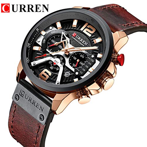 LUCAMORE Men's Quartz Chronograph Waterproof Date Watches Business Casual Sport Design Leather Band Strap Wrist Watch for Men