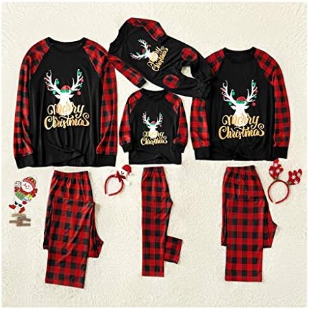 Iusun Christmas Matching Family Pajamas Deer Print Top+Lattice Pants Sleepwear Xmas PJs Clothes Outfits Set for Men Women Children Kids