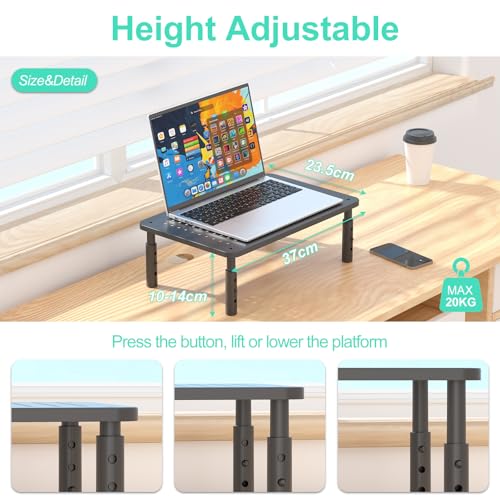 Bracwiser Monitor Stand: 3 Height Adjustable Screen Riser with Perforated Platform for Laptop, Printer, up to 20 kg, Pack of 2, MST003-2